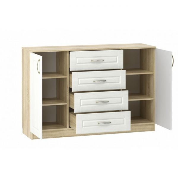 Комод Оливия НМ 040.35 Х, 1402х420х928, Белое дерево/Дуб Сонома
