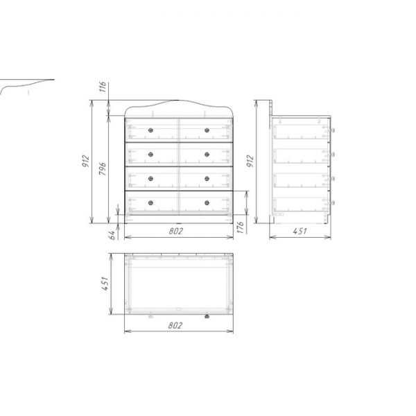 Комод с 4 ящиками Junior, 800х450х910, Белый/Ясень шимо светлый