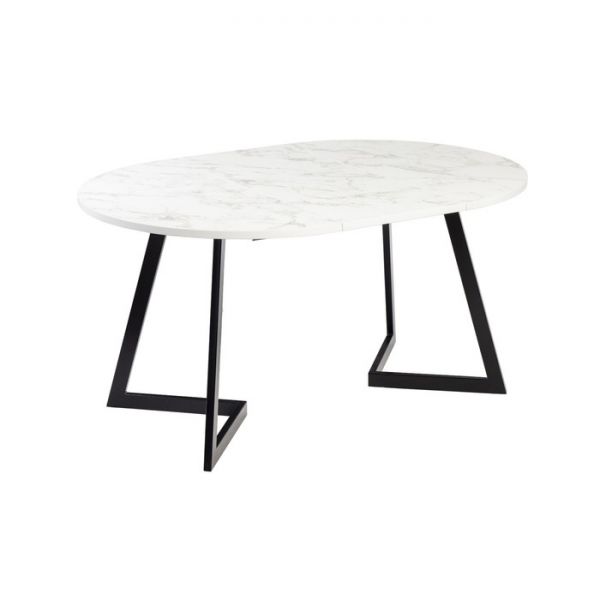 Стол РИМ D-1050/1500х1050х760 Мрамор Белый/Опора Гермес чёрная матовая