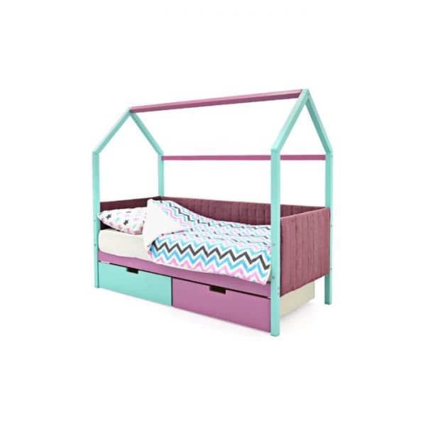 Детская кровать-домик мягкий Бельмарко  Svogen мятный-лаванда