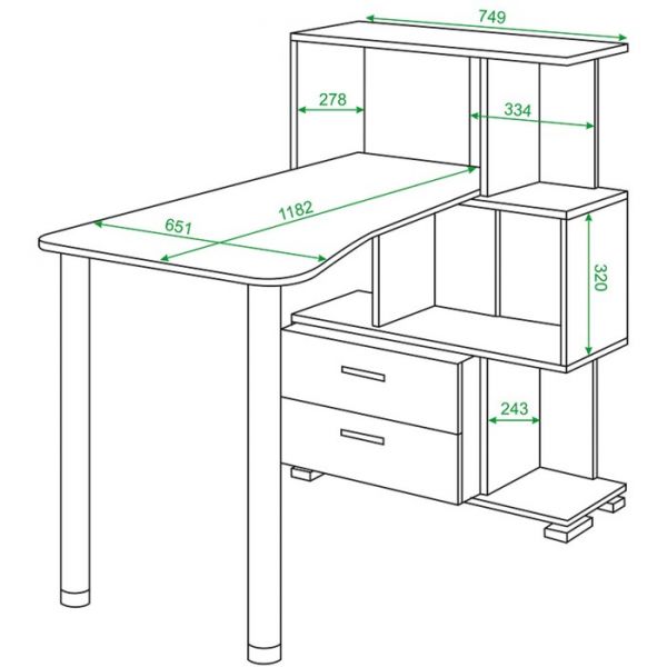 Стол-стеллаж «СЛ-5-3СТ-2» с ящиками, 3 этажный, 750 ? 1182 ? 1060 мм, венге/карамель/венге