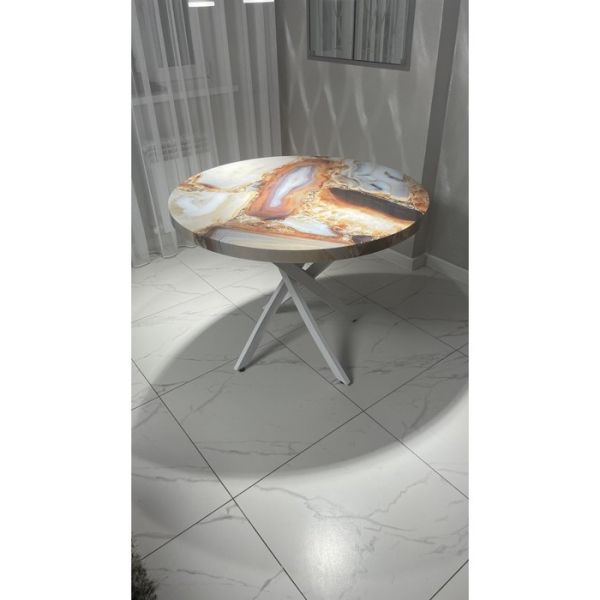 Обеденный стол «Вегас», 900 ? 900 мм, опора «ёж» белая, фотопечать, цвет кварц