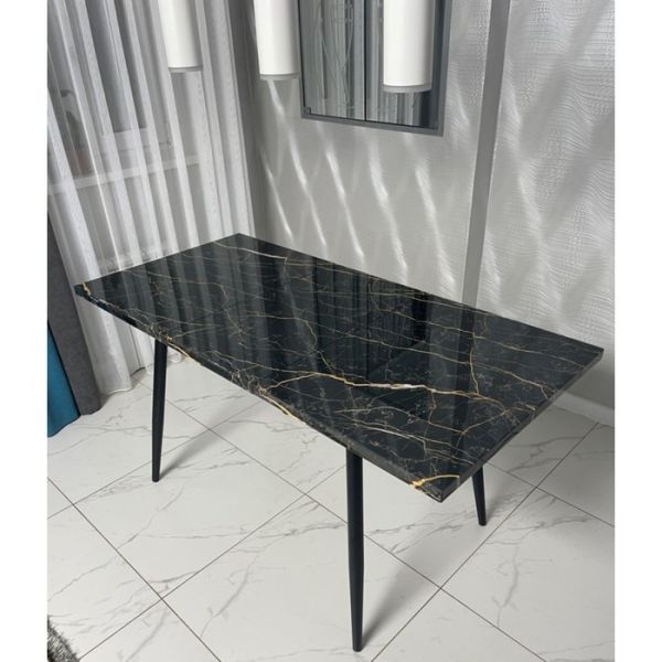 Обеденный стол «Конус 2», 1100(1500) ? 700 ? 750 мм, оптивайт, цвет чёрно-золотой мрамор