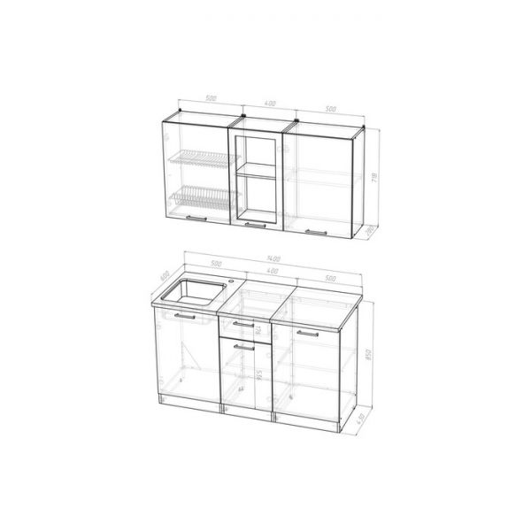 Кухонный гарнитур Сиена медиум 1400х600 Белый/Сосна/Дуб грей, бетон темный