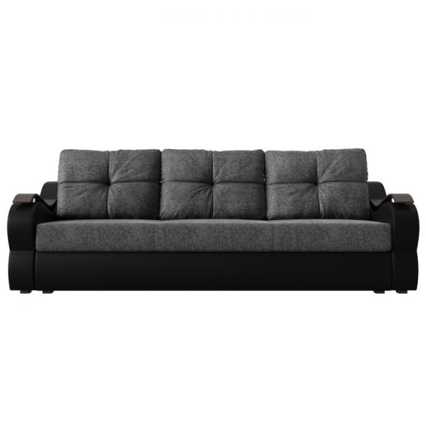 Прямой диван «Меркурий еврокнижка», механизм еврокнижка, рогожка, цвет серый / чёрный