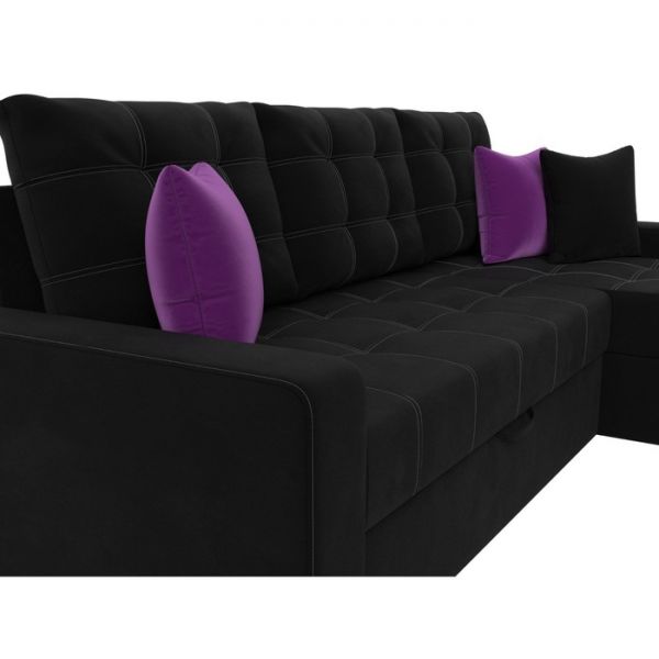 Угловой диван «Ливерпуль», механизм дельфин, микровельвет, цвет чёрный