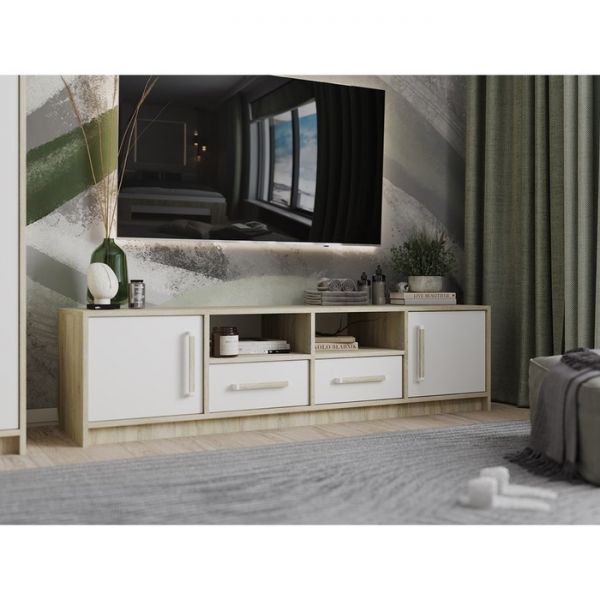 Тумба под ТВ Эдем-1  1600х425х420 Дуб сонома / Белый жемчуг