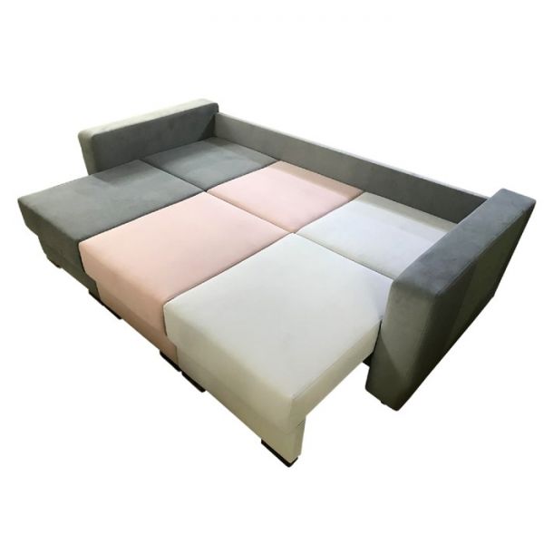 Диван трансформер "СТАР" ткань велюр серый / розовый / светло-серый