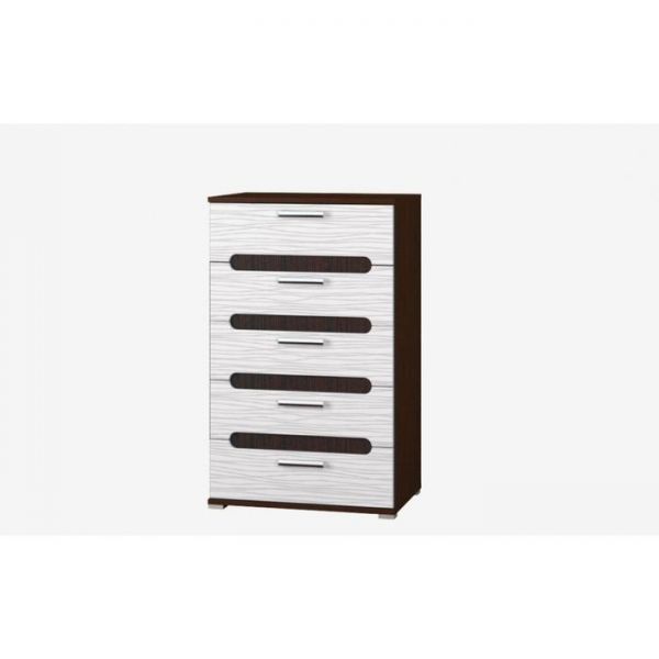 Комод узкий Мишель с пятью ящиками 602х386х1150 венге цаво/белый страйп