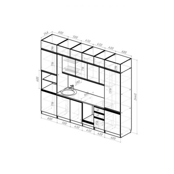 Кухонный гарнитур Лоретта люкс 3000х600 Венге/дуглас темный/Дуб грей