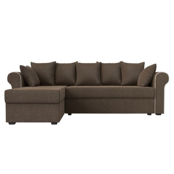 Угловой диван «Рейн», механизм еврокнижка, угол правый, рогожка, коричневый / кант бежевый