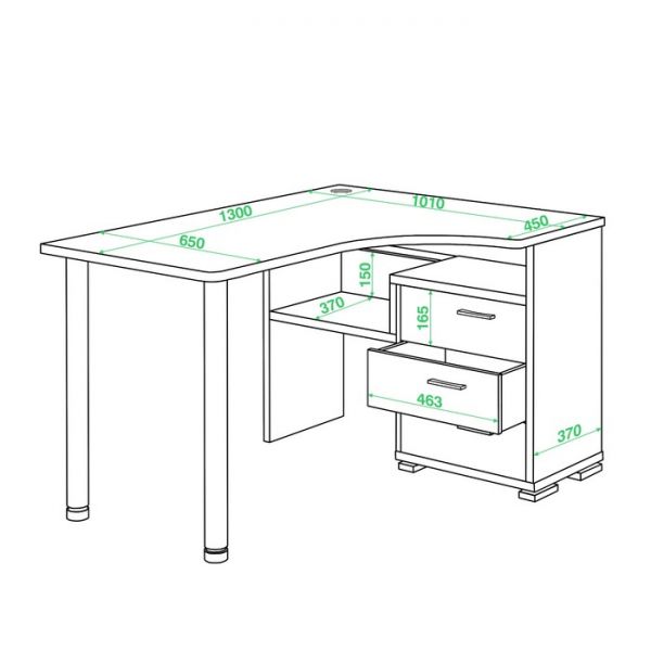Стол СР-132С, угол правый, 1300 ? 1010 ? 750 мм, цвет белый жемчуг