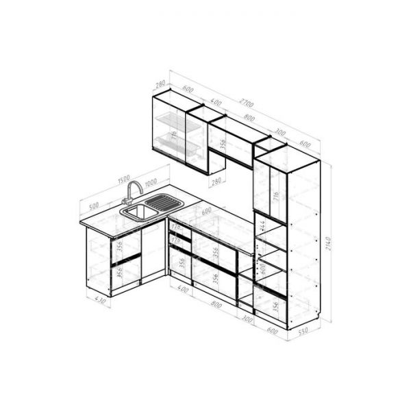 Кухонный угловой гарнитур Симфония мега прайм 2700х1500 Бетон светлый,бетон темный/Венге