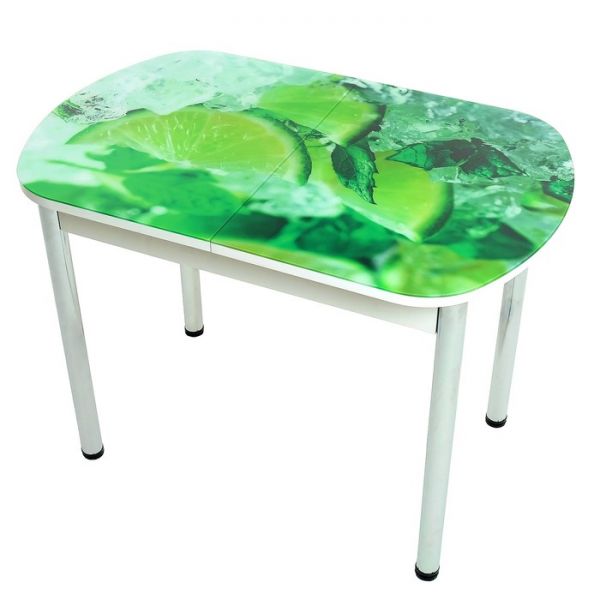 Стол раздвижной с фп Лайм 2 1100/1500х700х777 стол. Стекл./Пояс белый/прямые ноги