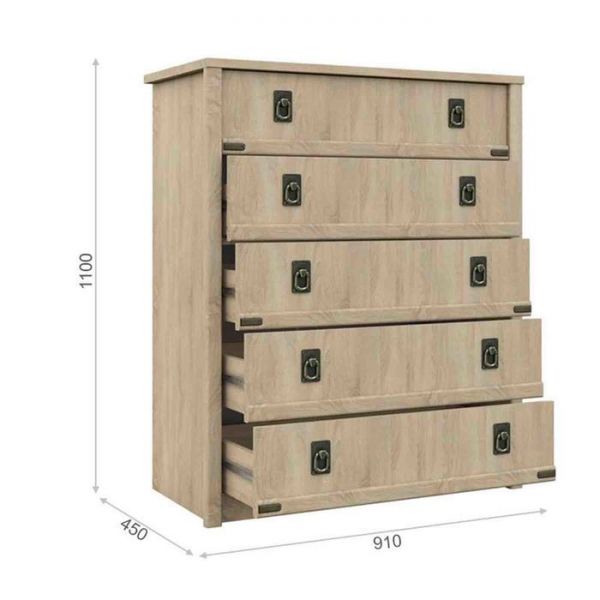 Комод «Валенсия», 5 ящиков, 910 ? 450 ? 1100 мм, цвет дуб сонома