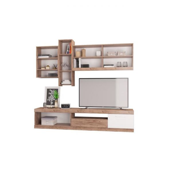 Гостиная "Невада" 2455х493х2234 ЛДСП дуб крафт табак/белый