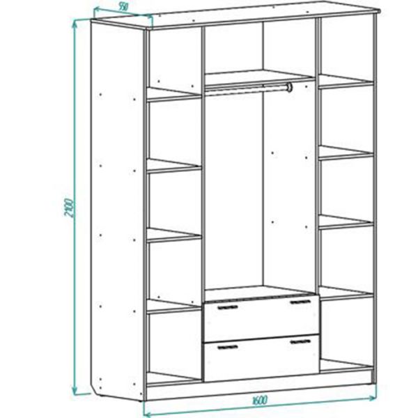 Шкаф 4-х створчатый ШР-4 2100х1600х550 с ящиками Дуб выбеленный/Венге