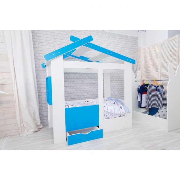 Кровать детская Теремок белый/голубой