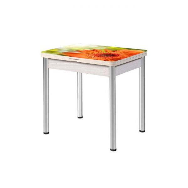 Стол поворотно-раскладной "Ника", Орхидея 3, покрытие стекло, подстолье белёный дуб