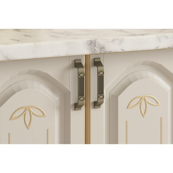 Кухонный гарнитур Бергамо 2000х600 белый/крем патина платина