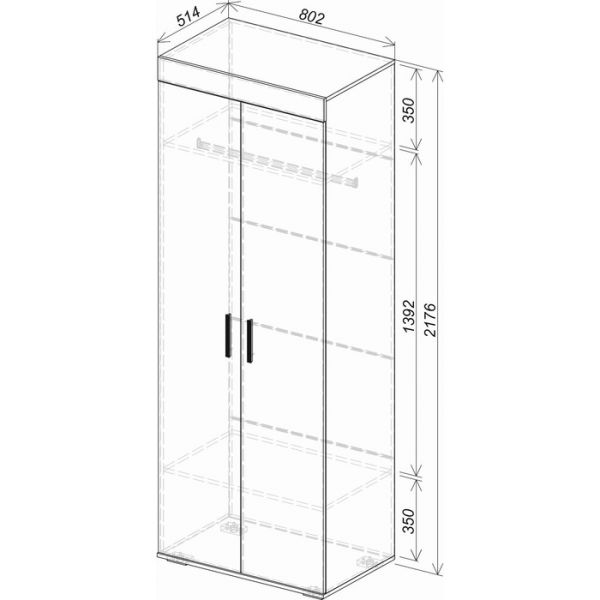 Шкаф двухстворчатый Инстайл 802х510х2176 метрополитан грей/белый матовый