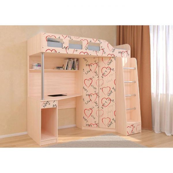 Детский комплекс «Астра 7», цвет дуб молочный, фотопечать «Сердечки»