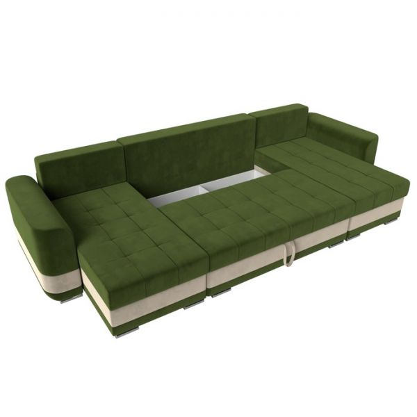 П-образный диван «Честер», механизм еврокнижка, микровельвет, цвет бежевый / коричневый