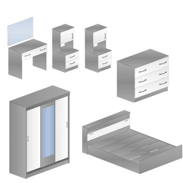 Спальный гарнитур Бася (Комплект 7 предметов) ясень шимо темный/светлый