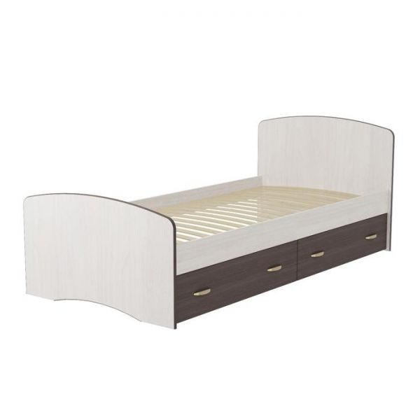 Кровать №6 с 2-мя ящиками, 800 ? 2000 мм, ЛДСП, ясень анкор светлый / ясень анкор тёмный