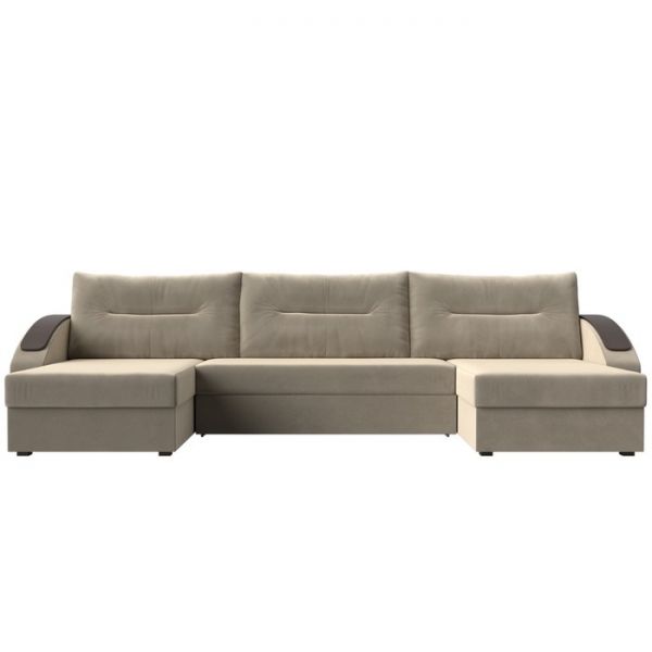 П-образный диван «Канзас», механизм еврокнижка, микровельвет, цвет бежевый