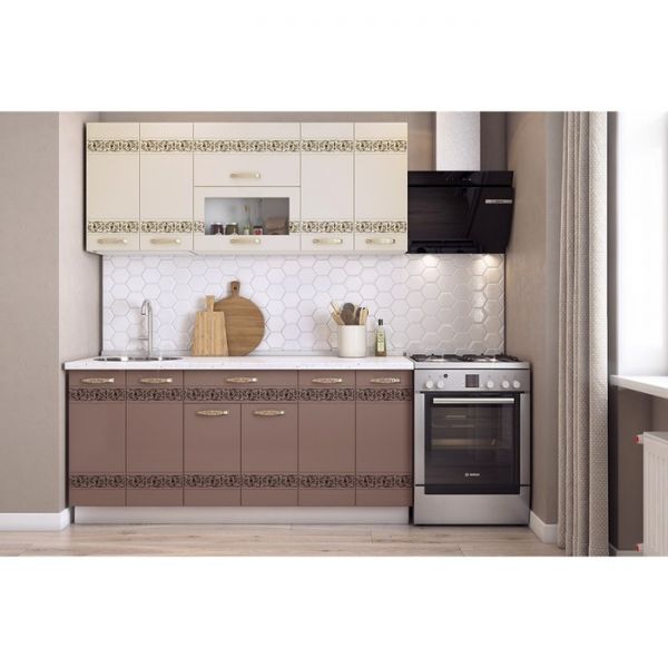 Кухонный гарнитур Мечта 1800х600 белый/крем глянец/капучино