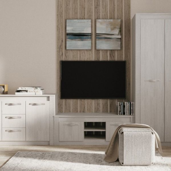 Тумба под ТВ Монако 1360х460х502 ясень белый/F12