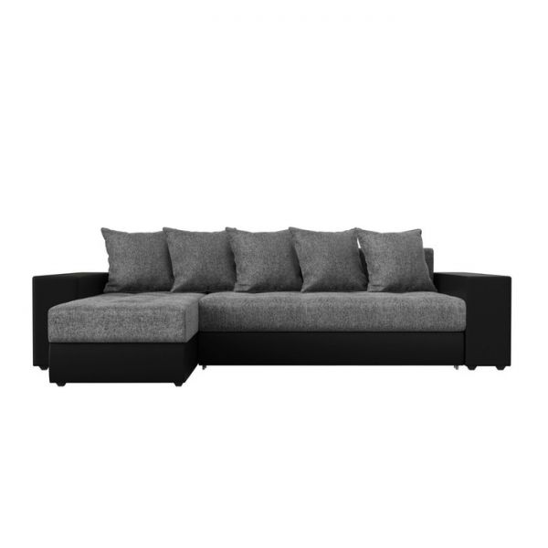 Угловой диван «Дубай», еврокнижка, правый угол, цвет серая рогожка / чёрная экокожа