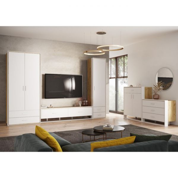 Тумба для ТВ Брайт 1816х350х434 дуб крафт золотой/белый