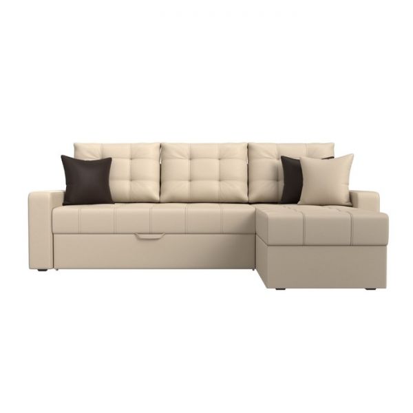 Угловой диван «Ливерпуль», механизм дельфин, экокожа, цвет бежевый