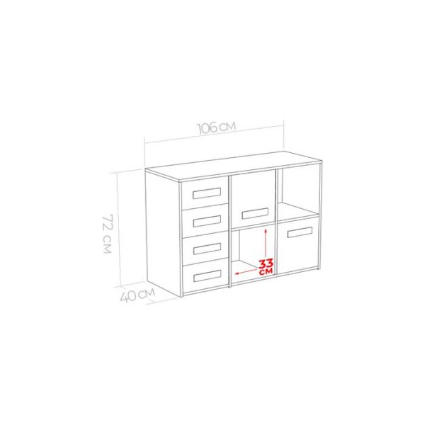 Тумба Юниор левая 4 ящика и двери 1056х400х714 Белая аляска/Графит
