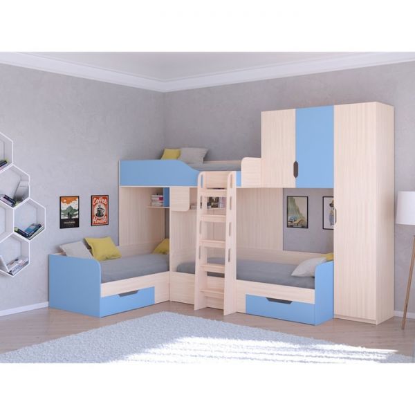 Детский комплекс «Трио 2», цвет дуб молочный / голубой