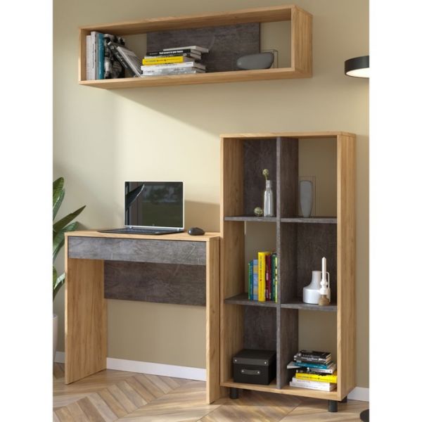 Стеллаж Крафт 10.137, 570х262х1180, Камень темный/Дуб крафт золотой