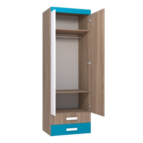 Шкаф Юниор 708х525х2098 Ясень шимо темный/Белая Аляска/Индиго