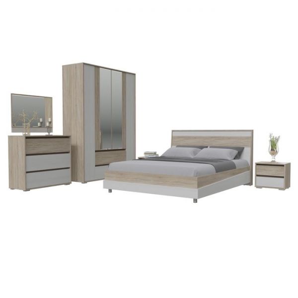 Шкаф 4-х дверный с ящиками МАЛЬТА Дуб сонома/Рамух белый/МДФ-дуб сонома