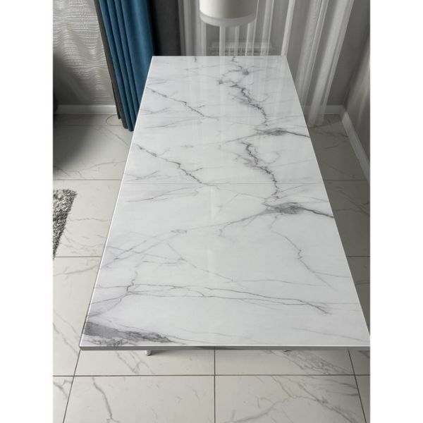 Обеденный стол «Конус 2», 1100(1500) ? 700 мм, опора редуцированная белая, белый мрамор