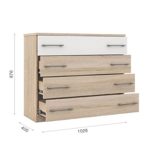 Комод «Аврора», 4 ящика, 1028 ? 400 ? 876 мм, цвет сонома / белый