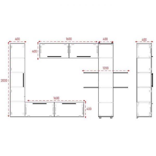 Гостиная подвесная Дороти, 3200х400х1700, Дуб сонома/Бетон