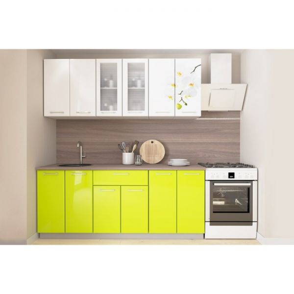 Кухонный гарнитур Яна 1800х600 белый/белый Орхидея/лайм