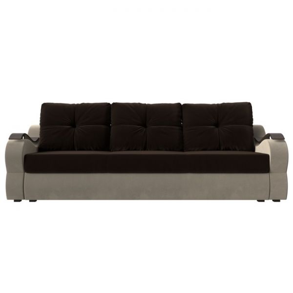 Прямой диван «Меркурий», механизм еврокнижка, микровельвет, цвет бежевый / коричневый