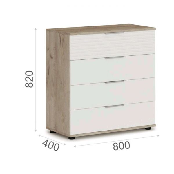 Комод «Джулия», 4 ящика, 800 ? 400 ? 820 мм, цвет крафт серый / белый глянец