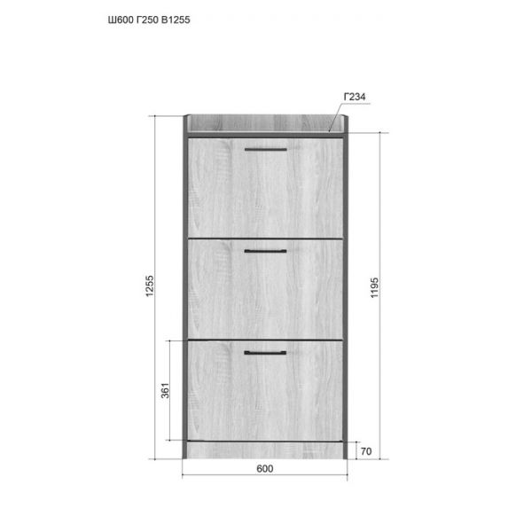 Обувной шкаф «Эльза 63», 600 ? 250 ? 1230 мм, цвет дуб сонома