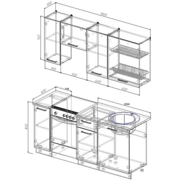 Кухонный гарнитур Латте 1832х600 Белый/ Мрамор Марквина белый/Сатин,Мокко