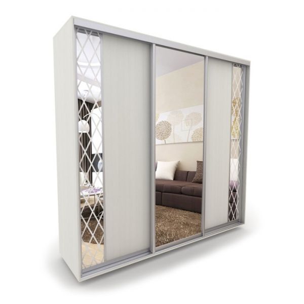 Шкаф-купе «Акцент-Вера», 1500 ? 600 ? 2310 мм, зеркало «ромбы Z», цвет выбеленное дерево