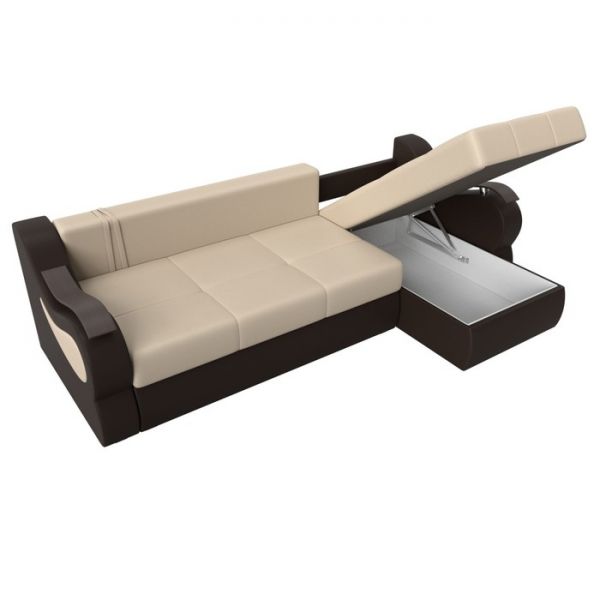 Угловой диван «Меркурий», механизм еврокнижка, экокожа, цвет бежевый коричневый